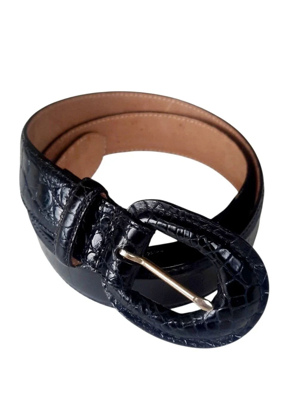 WCM X SAKS FIFTH AVENUE Black Genuine Alligator Belt w/Oval Covered Buckle Sz M